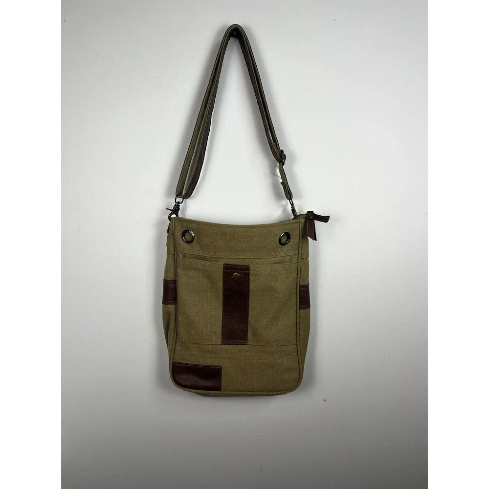 Mountain Rover Crossbody Limited Edition Khaki Canvas Brown Faux Leather Trim‎